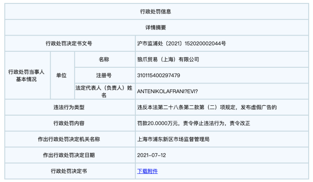 被罚20万元！之前曾被公开谴责白家乐将夹克服宣传为冲锋衣狼爪(图4)